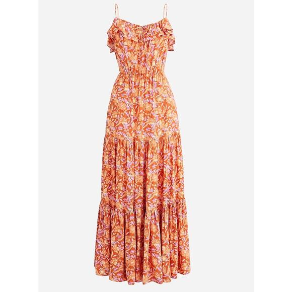 J. Crew Floral Tiered Midi Dress Size Large - Picture 1 of 13